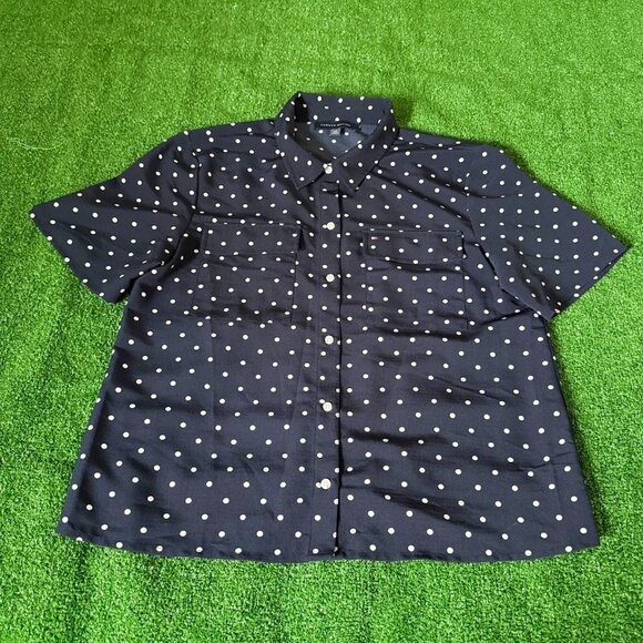 Tommy Hilfiger Women's Shirt Button Up Polka Dot Short Sleeve Navy Blue Size L - Picture 1 of 11